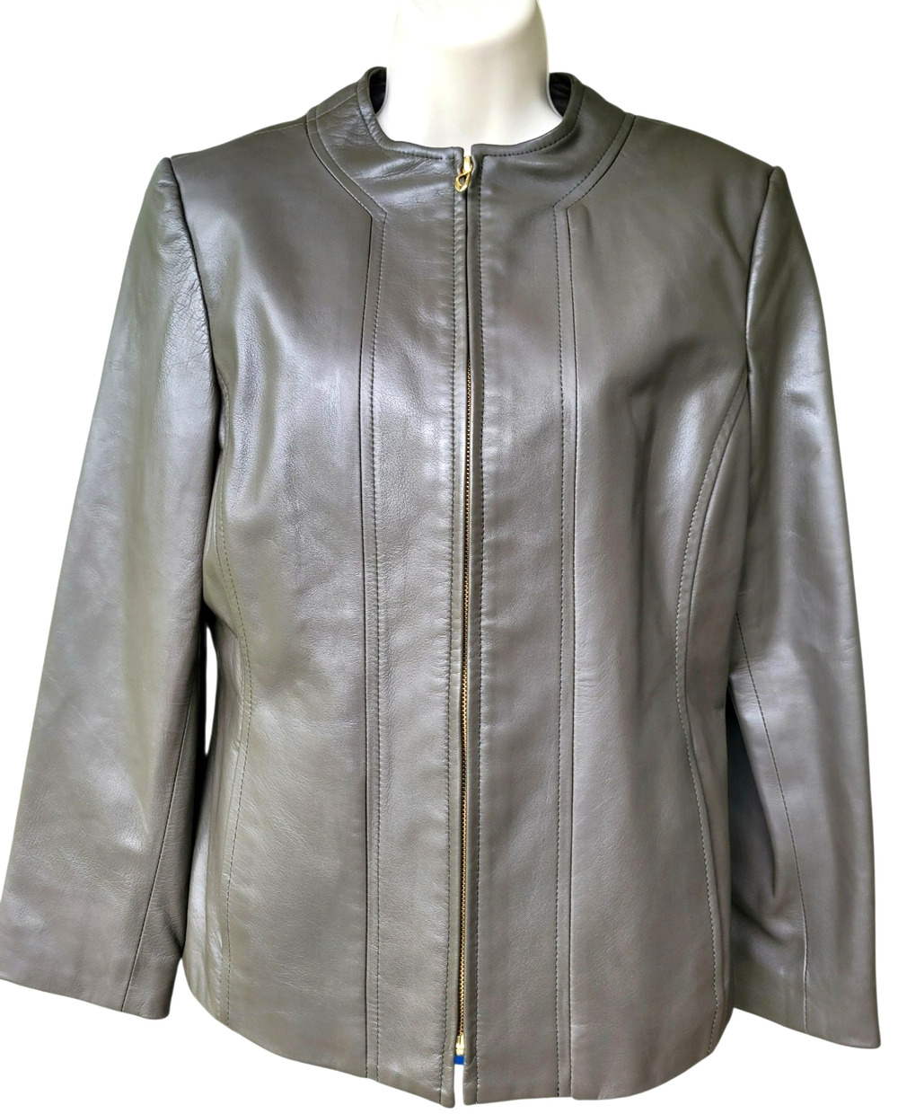 NWT Oscar de la Renta Leather Jacket and Pants Suit Mushroom Gray USA Sz 8 $1390